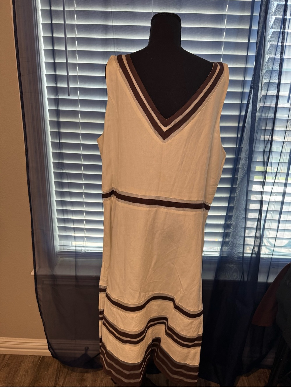 Ivory Sleeveless V-Neck Stripe Maxi Dress